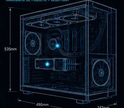 Diagrama técnico conceitual do gabinete Geometric Future Model 5